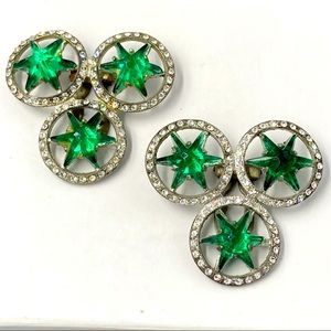 Vintage WMCA Green Star Glass Rhinestone Dress Clips
